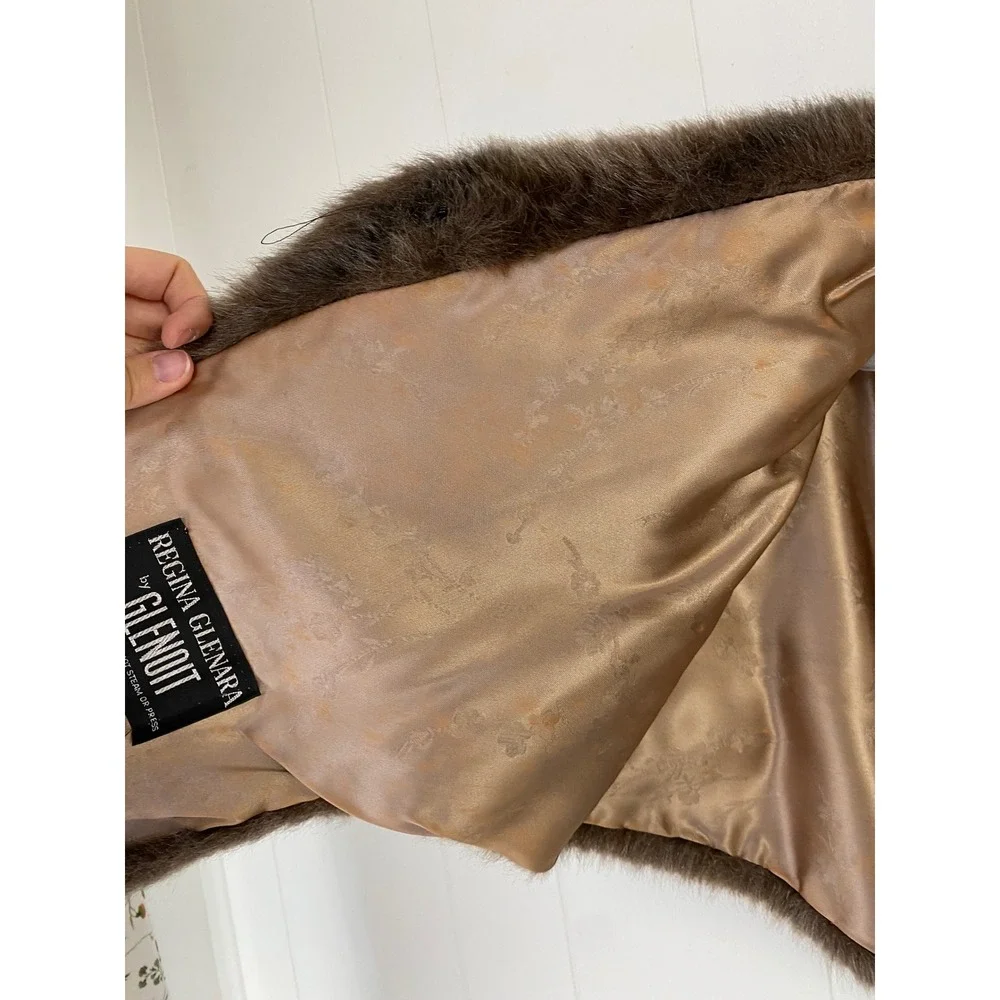 Regina Glenara by Glenoit Vintage Faux Fur Stole Wrap Brown Striped Shawl Collar